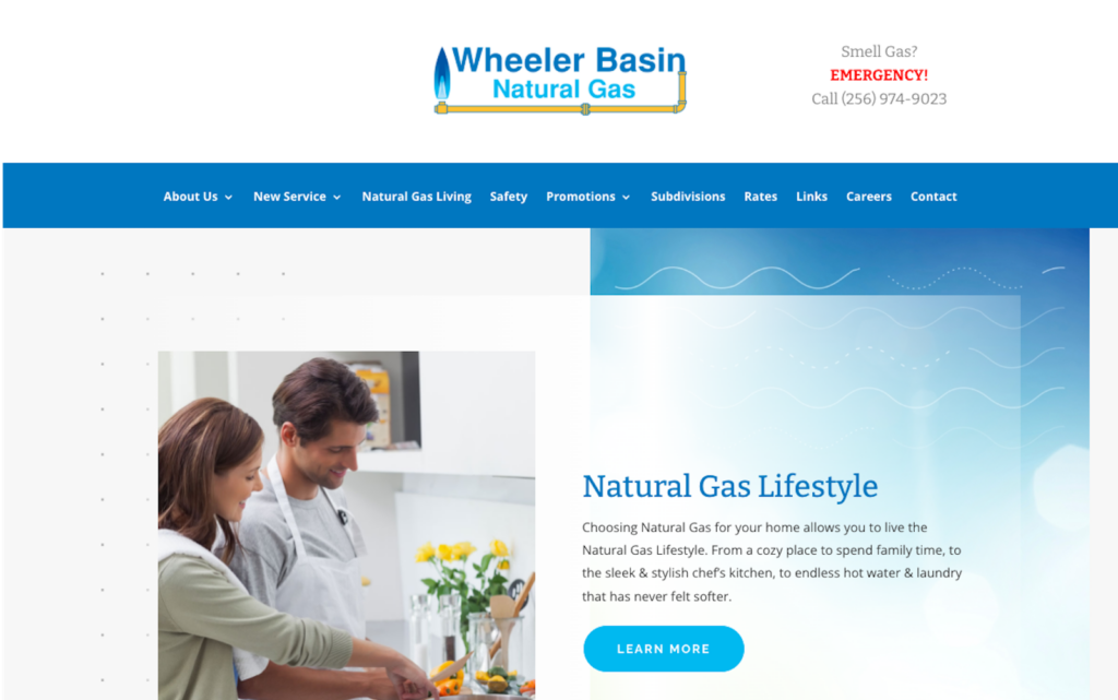 Screenshot of the Wheeler Basin Natural Gas website homepage designed by Danielle Byrd.